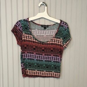 About A Girl Red and Green Cap Sleeve Fitted Crop Top | Small